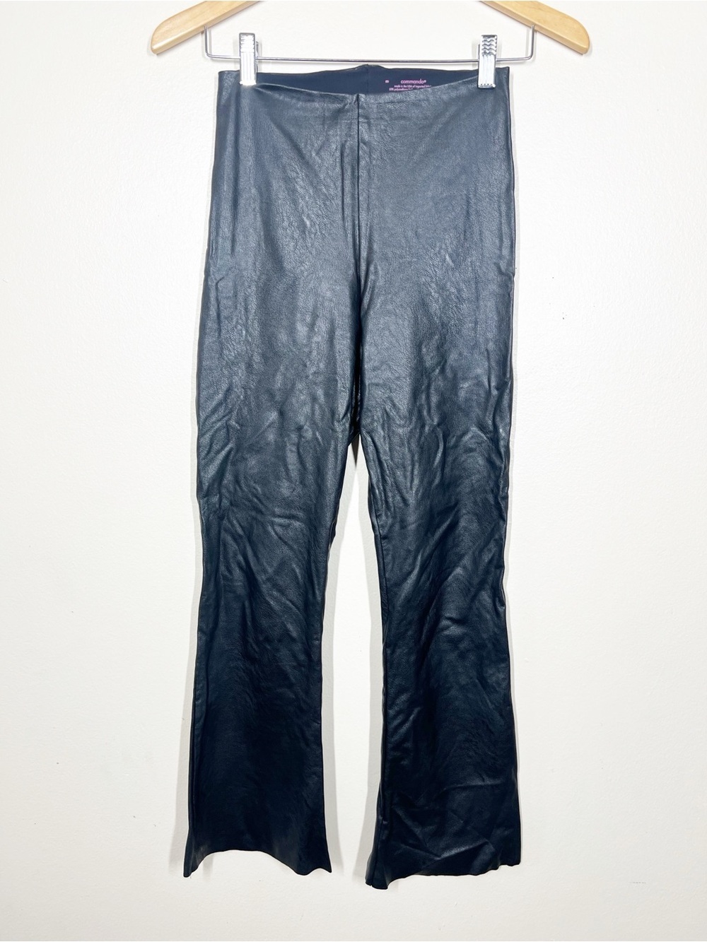 Commando Womens Black Faux Leather Crop Flare Pants Size Medium High Rise